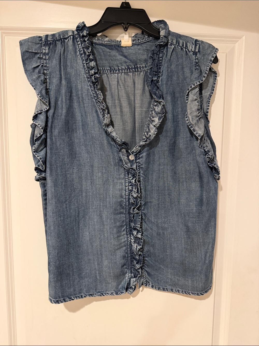 ivy jane Light Blue Ruffled Chambray Sleeveless Blouse